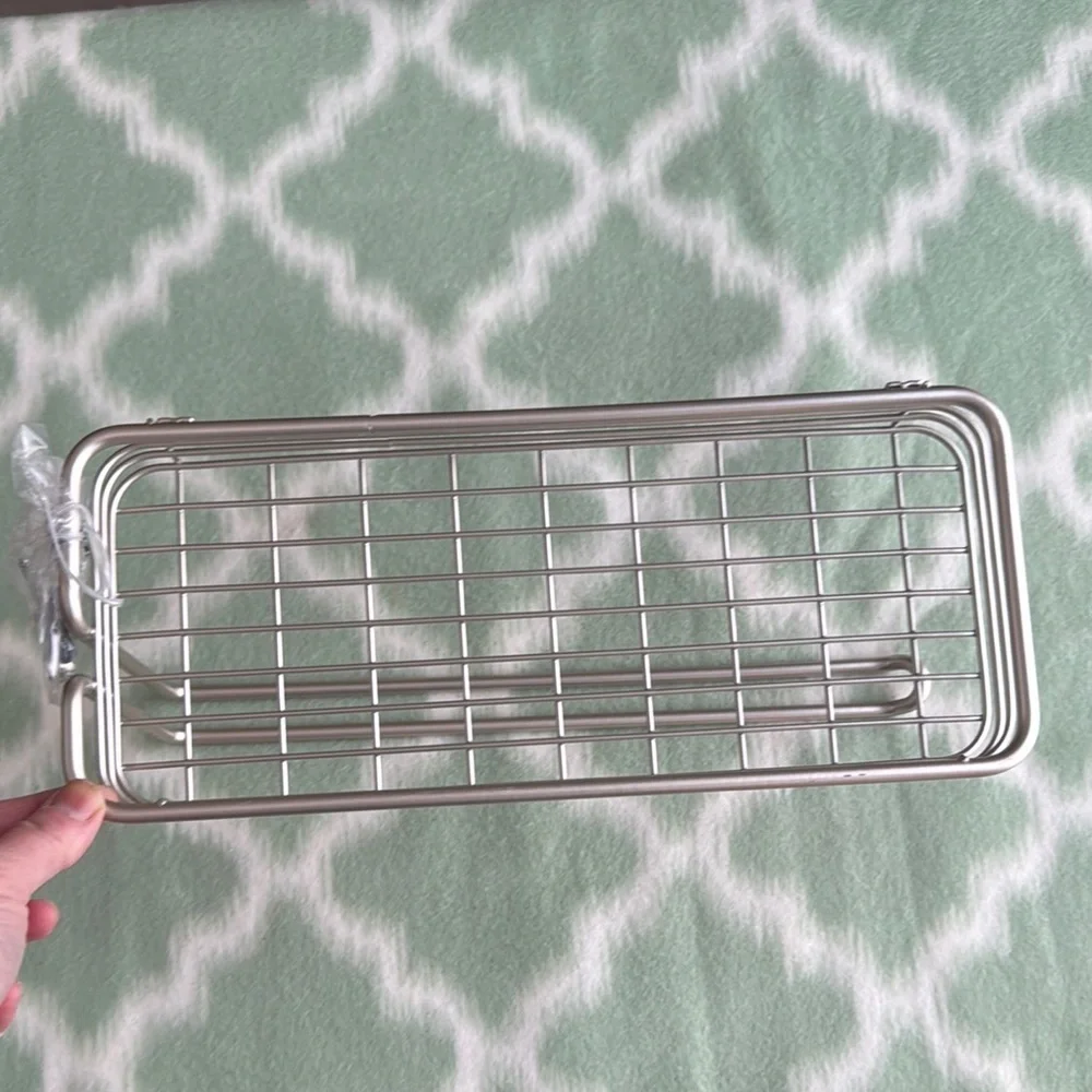 NEW brushed nickel metal wire basket with towel bar
